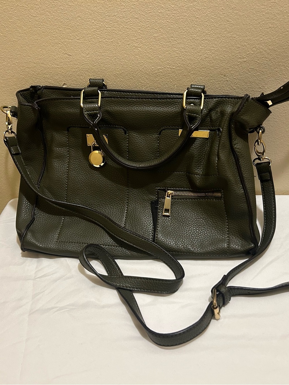 JustFab Olive Green Pebbled Satchel with Gold Hardware